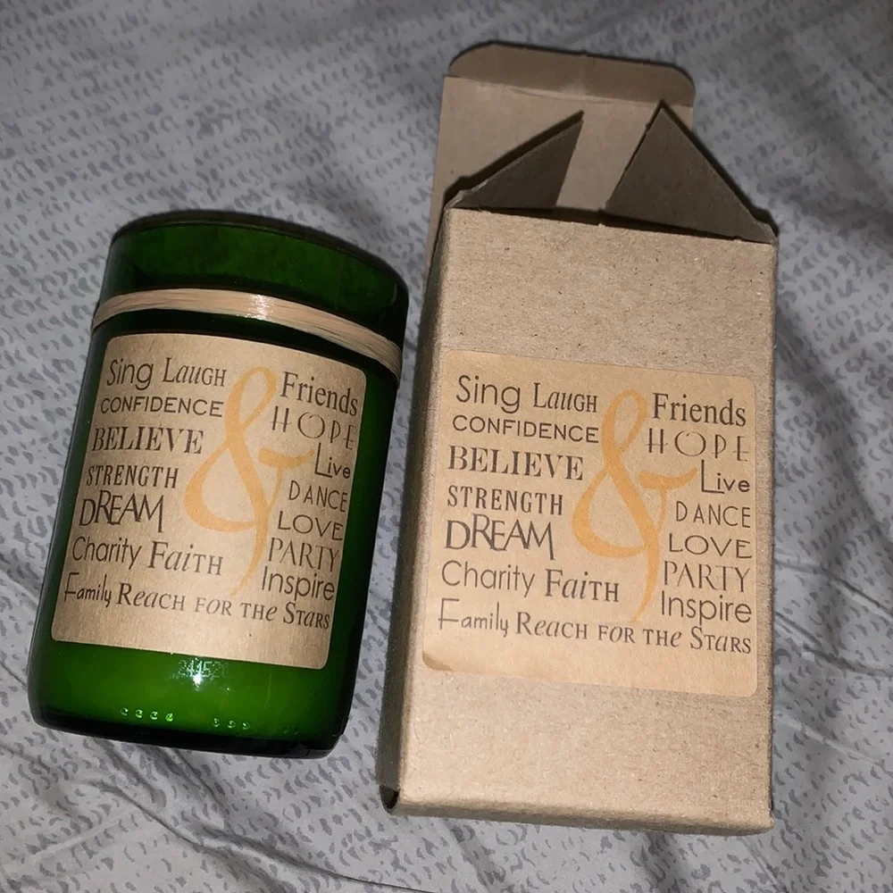 Handcrafted soy candle in recycled wine bottle friendship Champagne Peach